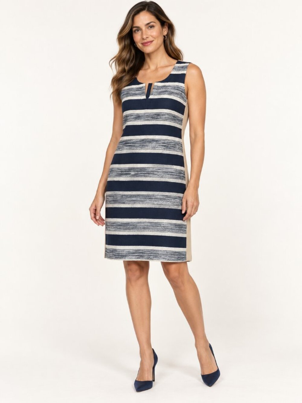 Tommy Hilfiger Navy and White Striped Sleeveless Sheath Dress